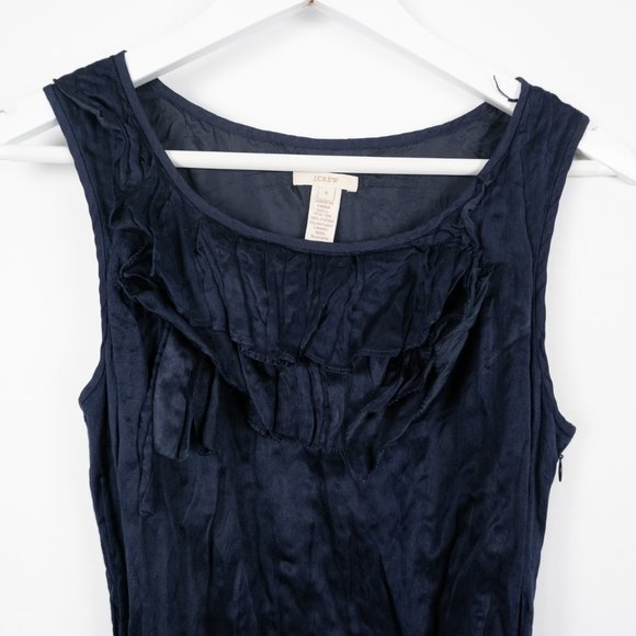 J. CREW navy blue silk blend sleeveless ruffle dress size 6 - Picture 4 of 11